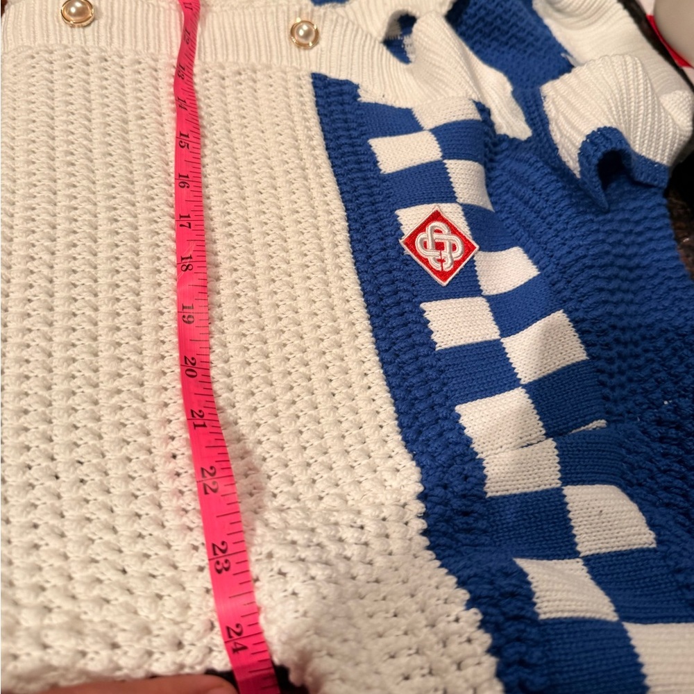 Blue & White Knit Short-Sleeve Button Cardigan - Picture 4 of 5